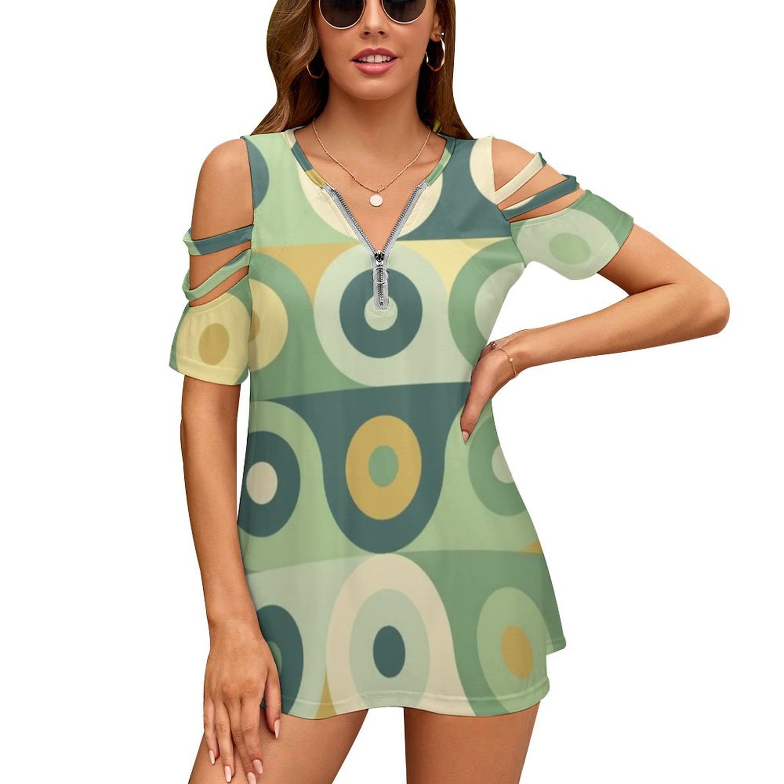 Women'S Accessories In The 60S - Groovy-T-shirt imprimé avec fermeture éclair pour